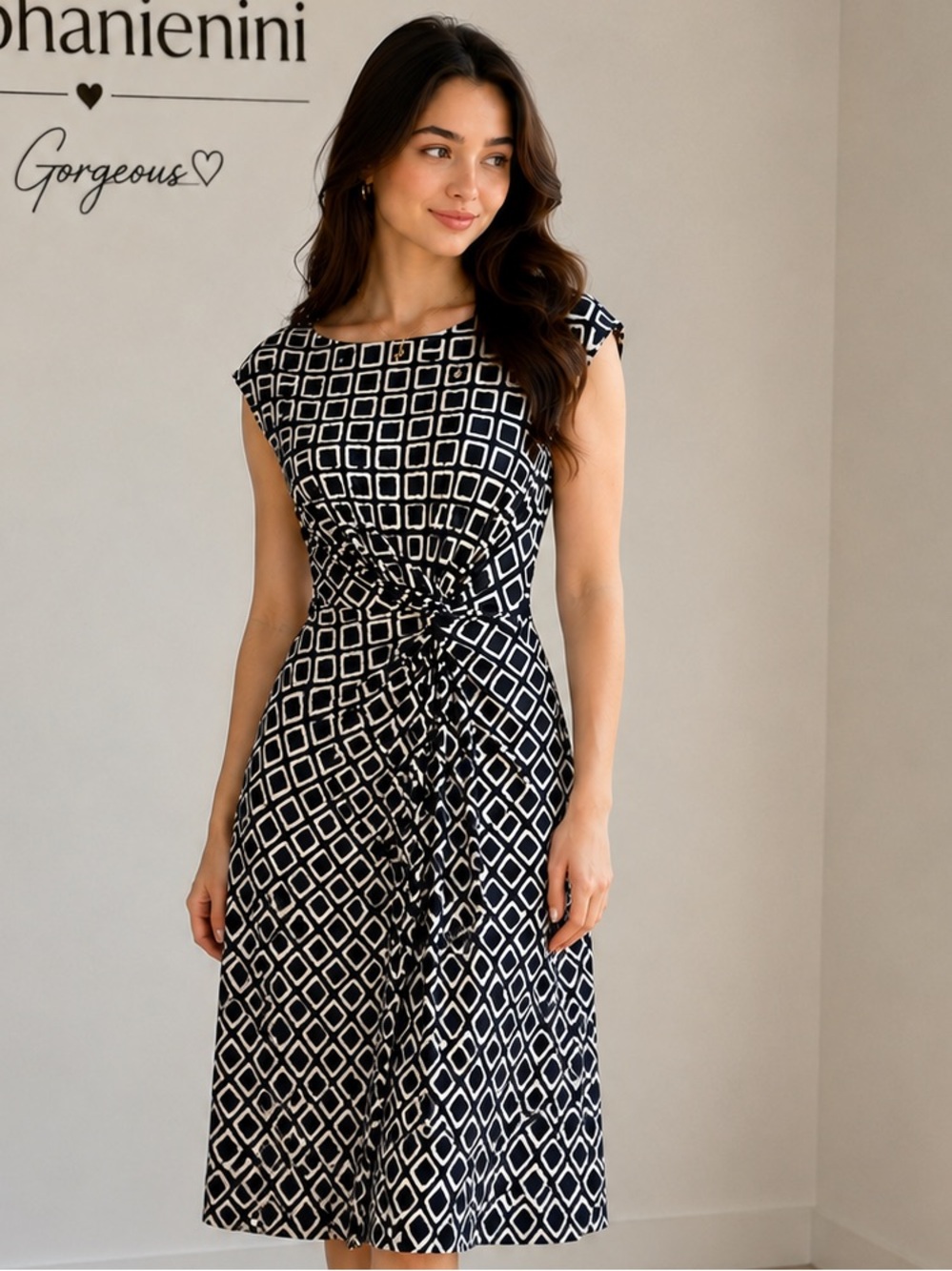 Lauren Ralph Lauren Women’s Black & White Geometric Twist-Front Dress Size 2